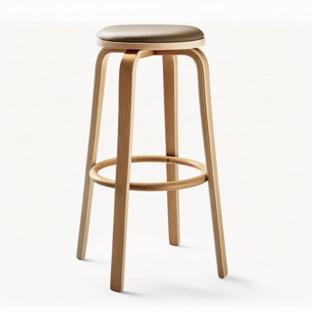 Wooden bar stool isolated on white background. 3d render.の素材