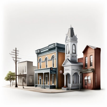 Old town of Los Angeles with old buildings and street lamps. Vector illustration.の素材