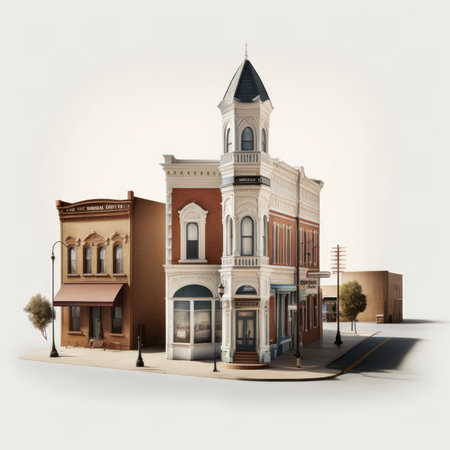3d illustration of a classic american style building in front of a white backgroundの素材