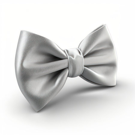 Silver bow tie isolated on white background. 3d render illustration.の素材