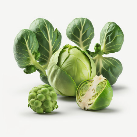 Brussels sprouts and Brussels sprouts isolated on white backgroundの素材