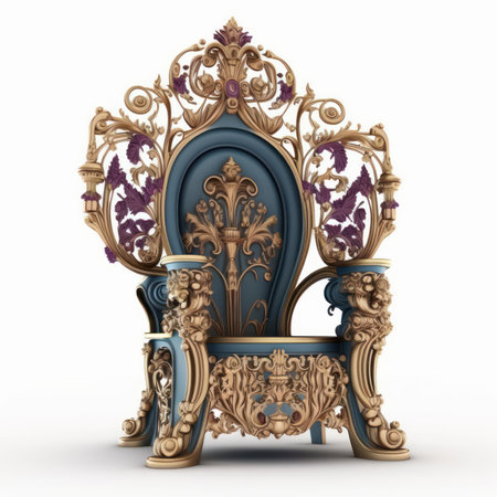 Classic armchair with golden ornament on a white background. 3d renderingの素材