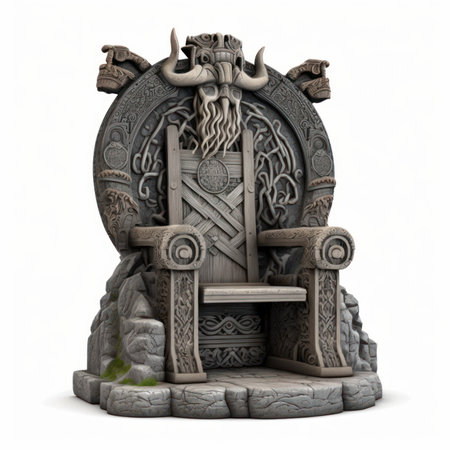 3D render of a fantasy throne isolated on a white background.の素材