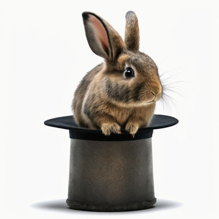 3D rendering of a cute rabbit in a top hat isolated on white backgroundの素材