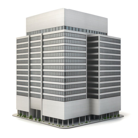 Modern office building isolated on a white background. 3d render.の素材