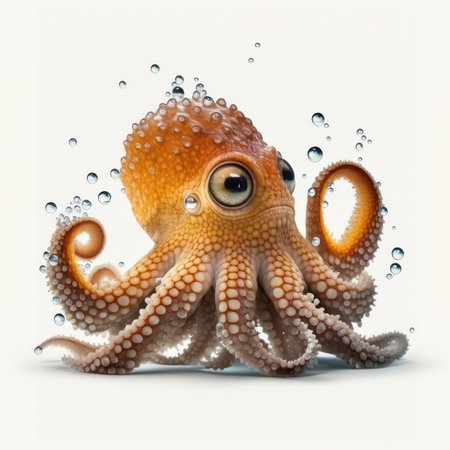 Octopus on a white background with water drops. 3d illustrationの素材