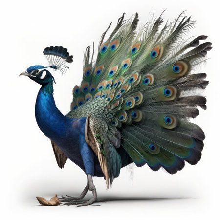 Peacock isolated on the white background. 3D illustration.の素材