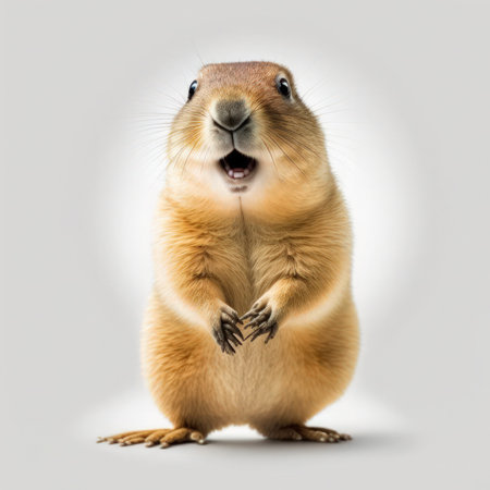 Prairie dog with opened mouth isolated on a white background.の素材