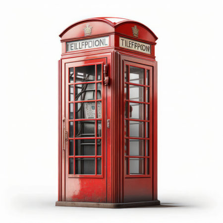 Classic red telephone box on a white background. 3d rendering.の素材