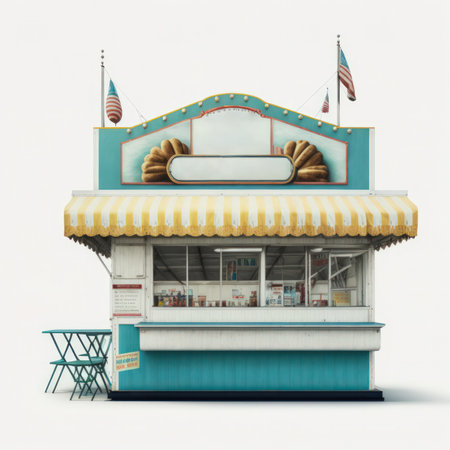 Illustration of an amusement park kiosk on a white background.の素材