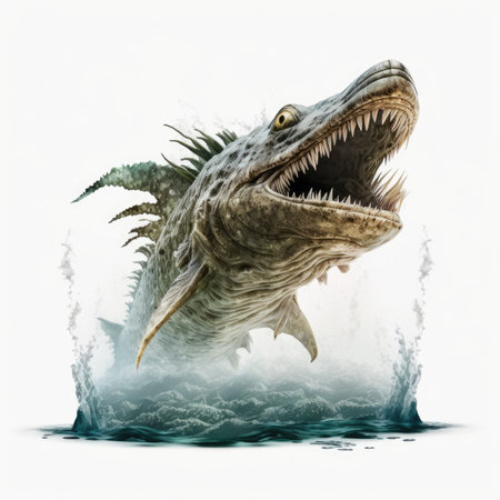 Fantasy creature with open mouth and sharp teeth. 3D illustrationの素材