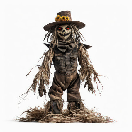 Scarecrow isolated on a white background. 3D illustration.の素材
