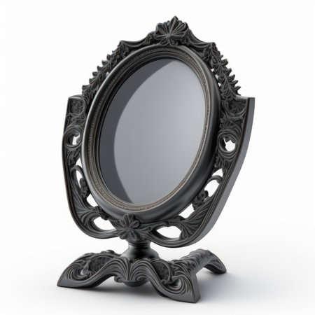 Antique black mirror isolated on white background. 3d render.の素材