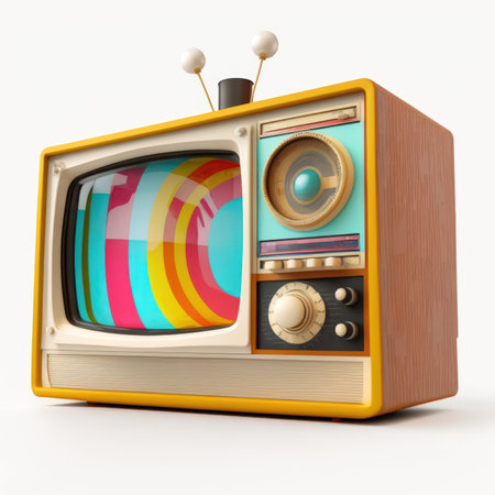 Retro tv isolated on white background. 3D illustration. Vintage TV.の素材