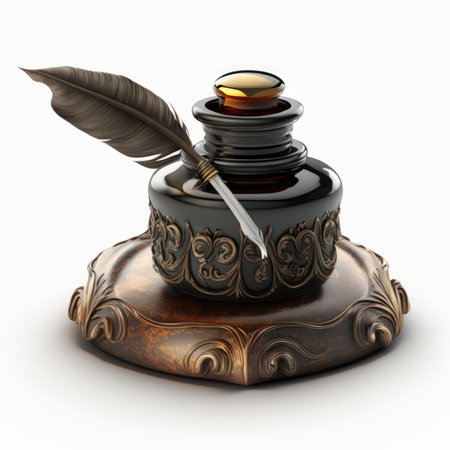 Quill pen and inkwell on a white background. 3dの素材