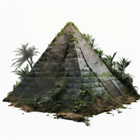 Mayan pyramid with palm trees on white background - 3D illustrationの素材