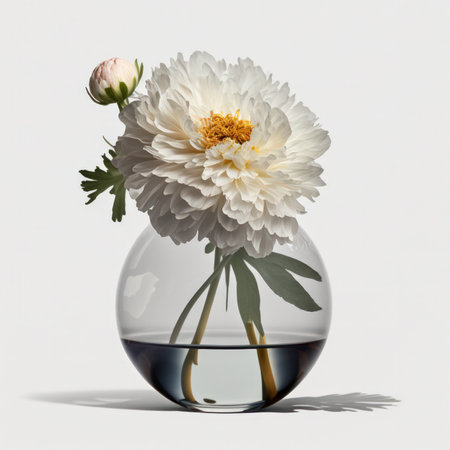 White peony in a vase on a white background. 3d renderingの素材