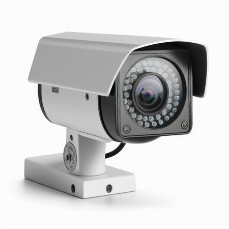 Security camera isolated on white background. 3D illustration. Studio.の素材