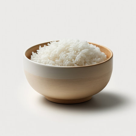 Rice in a bowl isolated on white background with clipping path.の素材