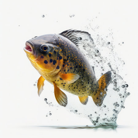 Carp jumping out of water. Isolated on white background.の素材