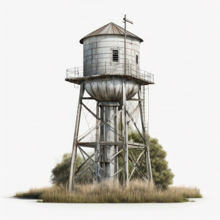 Old water tower isolated on a white background. 3d illustration.の素材
