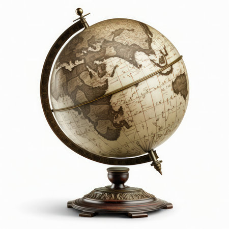 Vintage globe isolated on a white background. 3d render.の素材