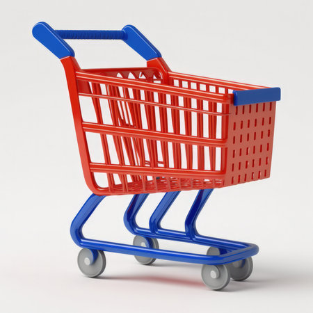 Shopping cart on a white background. 3d render illustration.の素材