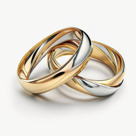 Wedding rings on a white background. 3D illustration.の素材