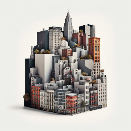 Modern city landscape with skyscrapers and buildings 3d render illustrationの素材