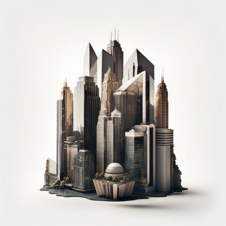 Modern city with skyscrapers on a white background. 3d renderingの素材