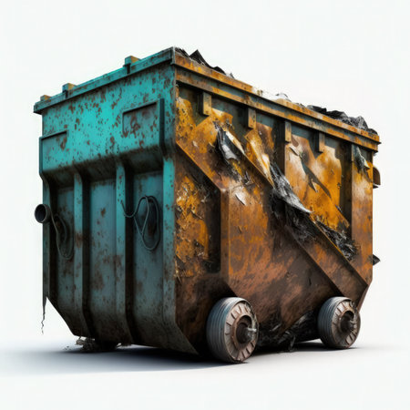 3d rendering of a garbage dump truck on white background with shadowの素材