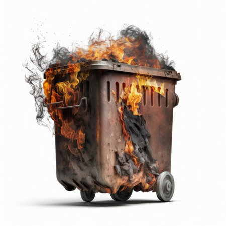 Garbage container with flames isolated on white background. 3d illustrationの素材