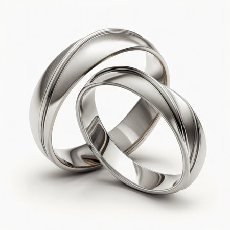 wedding rings on a white background. 3d rendering.の素材