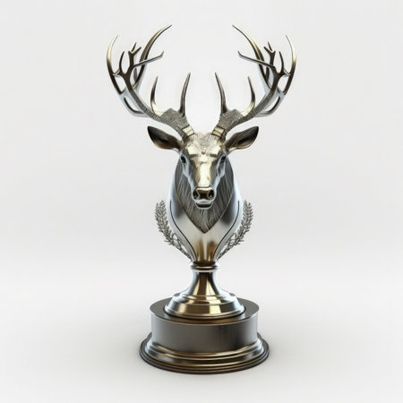 3d render of trophy with a deer head on a white backgroundの素材