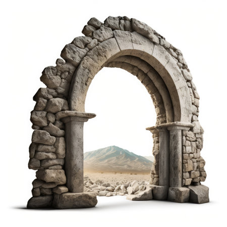 Stone arches in the desert, 3d render, white backgroundの素材
