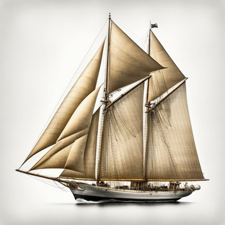 Old sailboat isolated on a white background. 3d illustration.の素材