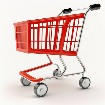 Shopping cart isolated on white background. 3d render illustration.の素材