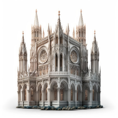Fantasy gothic cathedral on white background. 3D illustrationの素材
