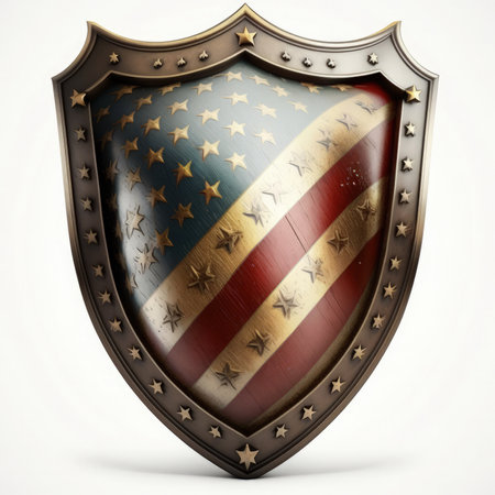 United States of America shield isolated on white background. 3D rendering.の素材