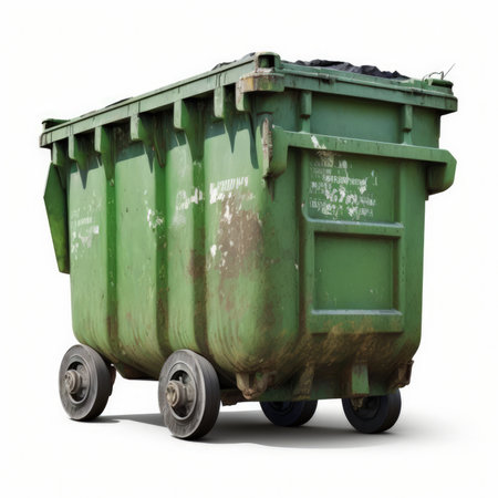 green garbage container on wheels on a white background. 3d illustrationの素材