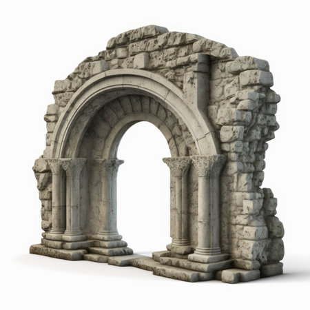 Ancient stone arch isolated on white background. 3d render image.の素材