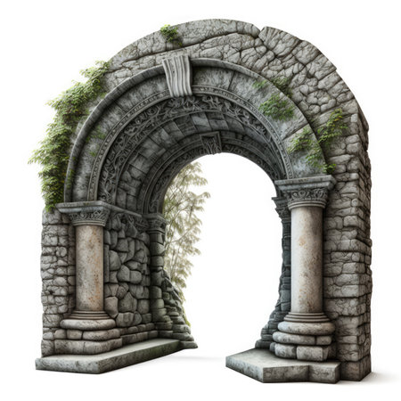 Stone arch on white background. Isolated 3D Illustration.の素材
