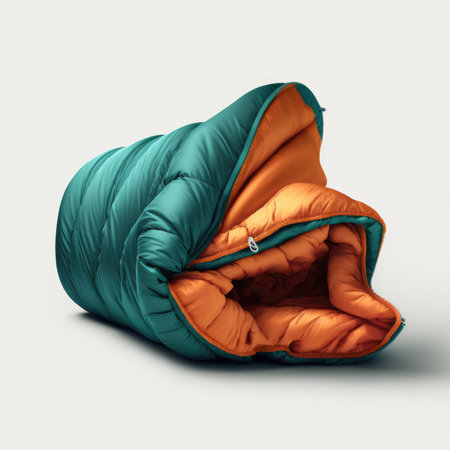 Orange sleeping bag isolated on white background. Clipping path included.の素材