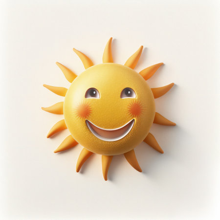 Smiling sun on white background. 3d illustration. High resolutionの素材