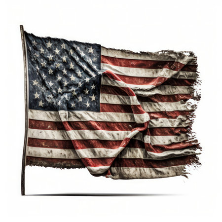 American flag waving in the wind on a white background. 3d renderingの素材