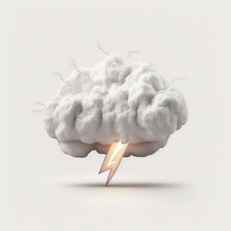Lightning bolt with white cloud on the white background. 3D renderingの素材