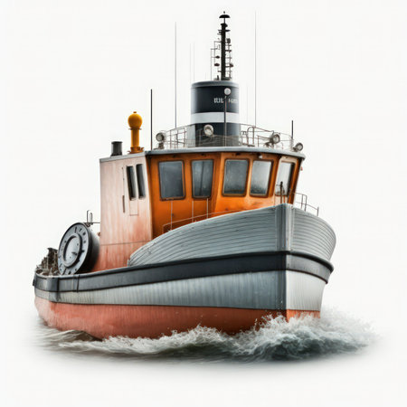 Tugboat isolated on white background. 3d render illustration.の素材