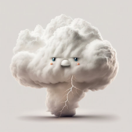 Cute cloud with eyes and mouth on a gray background. 3d renderingの素材