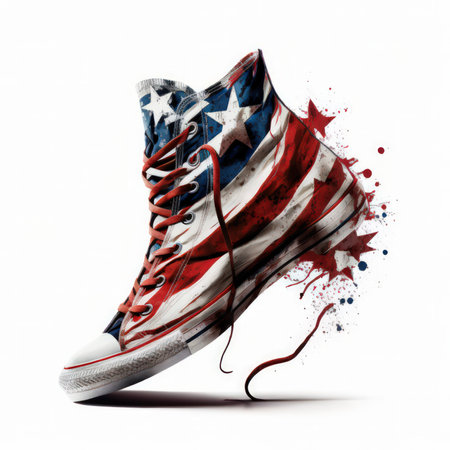 American football sneaker with american flag. Grunge effectの素材