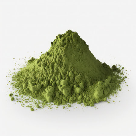 Powdered matcha green tea powder isolated on white backgroundの素材